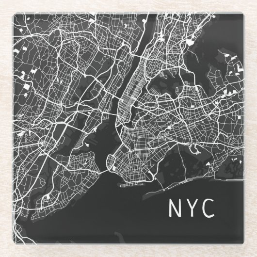 Cool New York City Map | NYC | Zwart-wit Glazen Onderzetter (Voorkant)