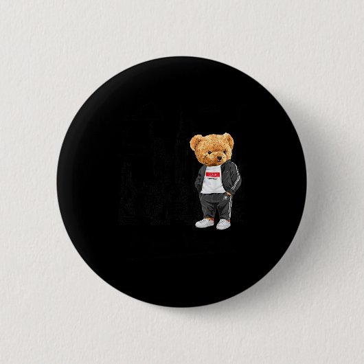 Cool New York City Teddy Bear Illustration Graphic Ronde Button 5,7 Cm (Voorkant)