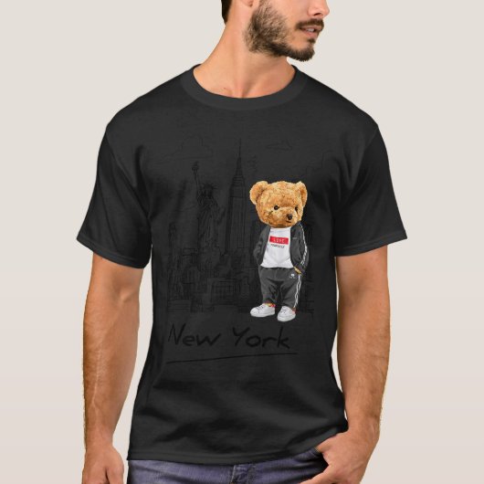 Cool New York City Teddy Bear Illustration Graphic T-shirt (Voorkant)