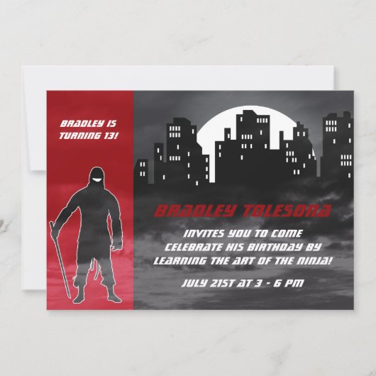 Cool Ninja in the City Birthday Invitation Kaart (Voorkant)