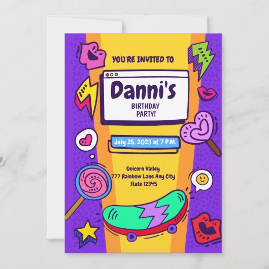 Cool Nostalgic 90's Theme Birthday Invitation Kaart (Voorkant)