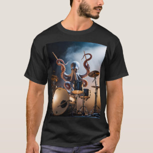 Cool Octopus Drummer T-Shirt Rock Band Drumstel