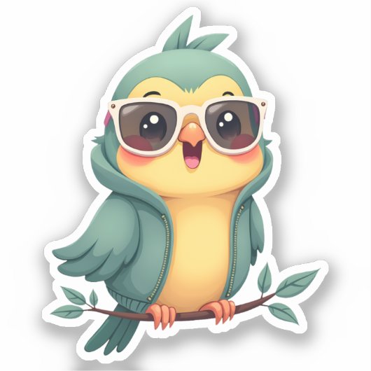 Cool Oerwoud Parrot | Tropical Kawaii Bird Sticker (Voorkant)