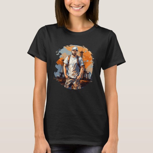 Cool Oil Worker voor Oliepompen, Pumpjack en Oliev T-shirt (Voorkant)
