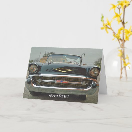 Cool Old Classic Car Fun Old Timer Verjaardag Kaar Kaart (Gele Bloem)