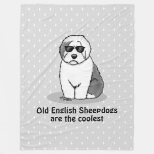Cool Old English Sheepdog (Grey 1) Cute Funny Fleece Deken