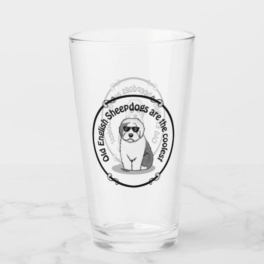 Cool Old English Sheepdog (Grey 1) Cute Funny Glas (Achterkant)