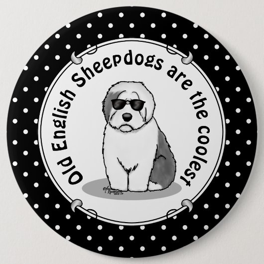 Cool Old English Sheepdog (Grey 1) Cute Funny Ronde Button 6,0 Cm (Voorkant)