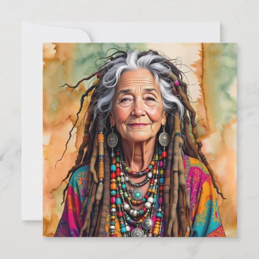 Cool Old Lady in Dread Locks Hippie Woman Blank (Voorkant)