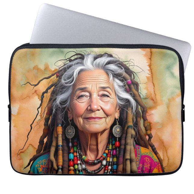 Cool Old Lady in Dread Locks Hippie Woman Blank Laptop Sleeve (Voorkant)