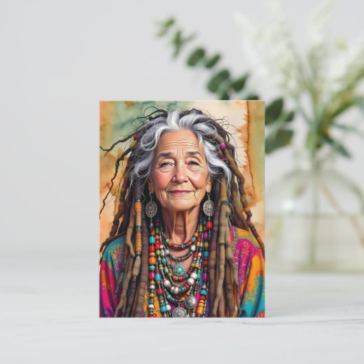 Cool Old Lady in Dread Locks Hippie Woman   Briefkaart (Staand voorkant)