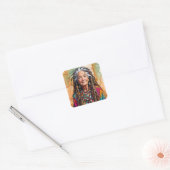 Cool Old Lady in Dread Locks Hippie Woman Vierkante Sticker (Envelop)