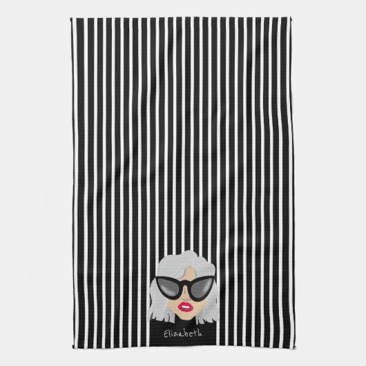 Cool oma met bril Custom Name Theedoek (Verticaal)