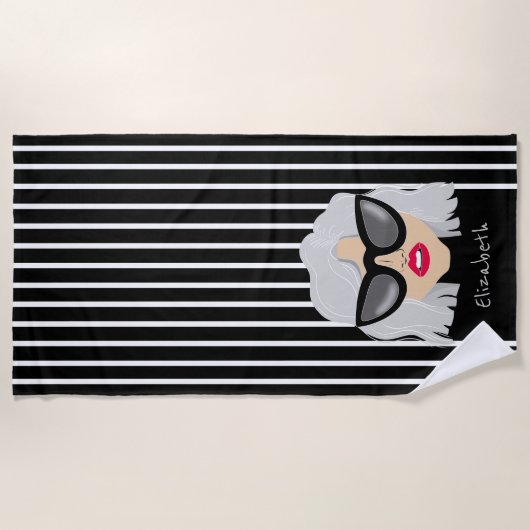 Cool Oma Vrouw met Bril Custom Name Strandlaken (Voorkant)