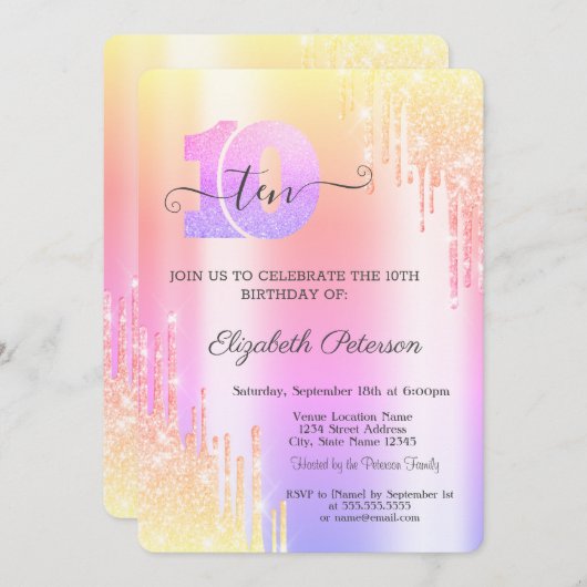 Cool Ombre Glitter Drips 10e verjaardag Kaart (Voorkant / Achterkant)