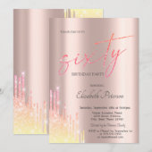 Cool Ombre Glitter Drips Roos Gold 60e Verjaardag Kaart (Voorkant / Achterkant)