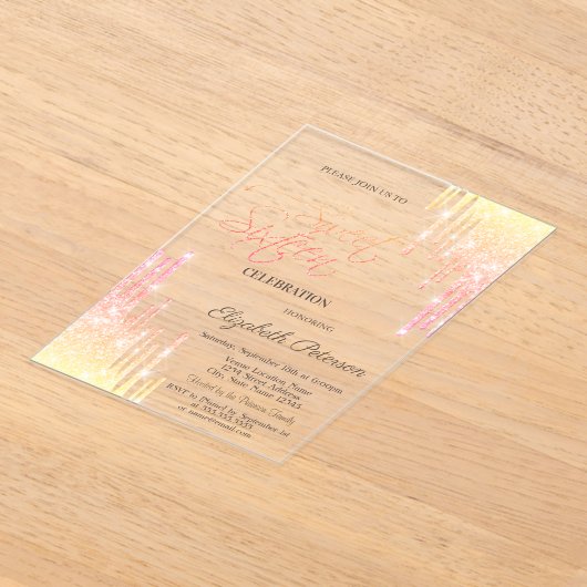  Cool Ombre Glitter Drips Rose Gold  Sweet 16 Acryl Uitnodigingen (Laagn)