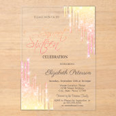  Cool Ombre Glitter Drips Rose Gold  Sweet 16 Acryl Uitnodigingen (Voorkant)