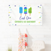 Cool One 1e verjaardag IJslolly Blauw Groen Spandoek (Insitu)