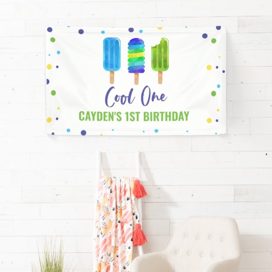 Cool One 1st Birthday Ice Pop Blauw Groen Spandoek (Insitu)