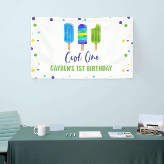 Cool One 1st Birthday Ice Pop Blauw Groen Spandoek (Beurs)