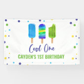 Cool One 1st Birthday Ice Pop Blauw Groen Spandoek (Horizontaal)