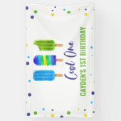 Cool One 1st Birthday Ice Pop Blauw Groen Spandoek (Verticaal)