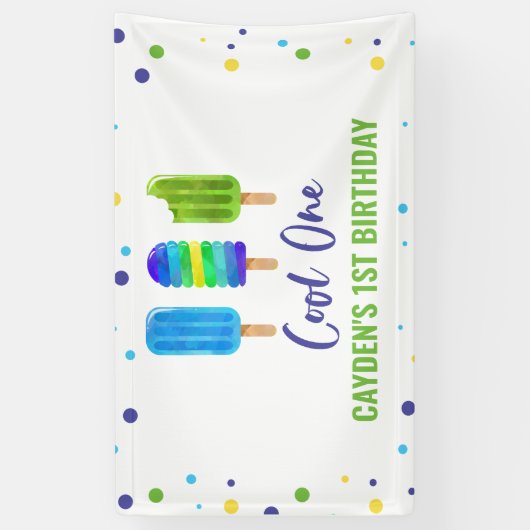 Cool One 1st Birthday Ice Pop Blauw Groen Spandoek (Verticaal)
