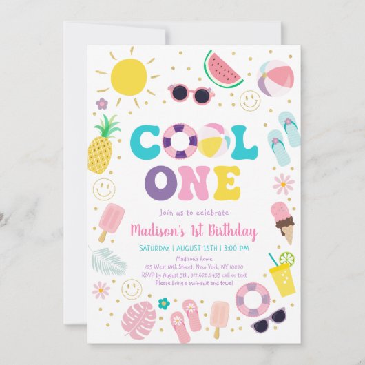 Cool One Boho Pool Party 1e Verjaardag Kaart (Voorkant)