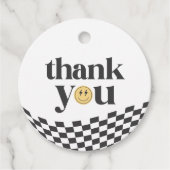 Cool One Boy's First Birthday Checkered Retro Bedankjes Labels (Voorkant)