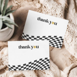 Cool One Boy's First Birthday Checkered Retro Bedankkaart