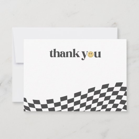 Cool One Boy's First Birthday Checkered Retro Bedankkaart (Voorkant)