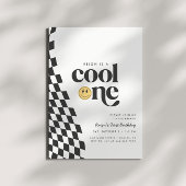 Cool One Boy's First Birthday Checkered Retro Kaart