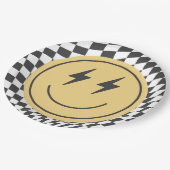 Cool One Boy's First Birthday Checkered Retro Papieren Bordje (Gekanteld)