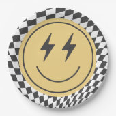 Cool One Boy's First Birthday Checkered Retro Papieren Bordje (Voorkant)