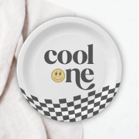 Cool One Boy's First Birthday Checkered Retro