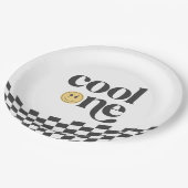 Cool One Boy's First Birthday Checkered Retro Papieren Bordje (Gekanteld)