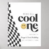 Cool One Boy's First Birthday Checkered Retro Poster (Voorkant)