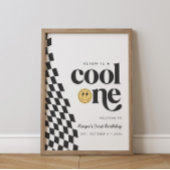 Cool One Boy's First Birthday Checkered Retro Poster