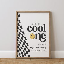 Cool One Boy's First Birthday Checkered Retro