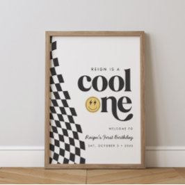 Cool One Boy's First Birthday Checkered Retro Poster