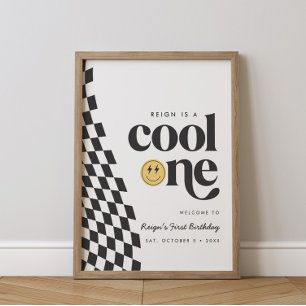 Cool One Boy's First Birthday Checkered Retro Poster