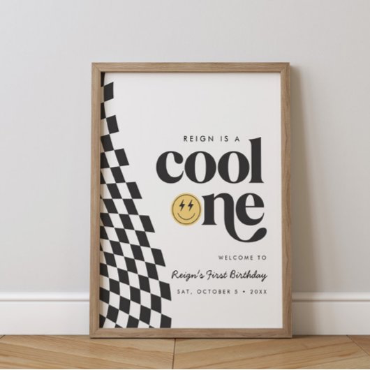 Cool One Boy's First Birthday Checkered Retro Poster
