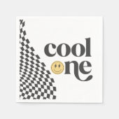 Cool One Boy's First Birthday Checkered Retro Servet (Voorkant)