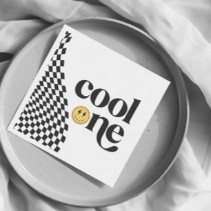 Cool One Boy's First Birthday Checkered Retro Servet