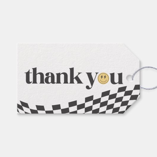 Cool One Boy's First Birthday geruit gunst Cadeaulabel (Voorkant (Horizontaal))