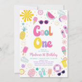 Cool One Girl Summer Pool Party Eerste Verjaardag Kaart (Voorkant)