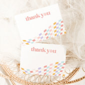 Cool One Girl's First Birthday Checkered Retro Bedankkaart