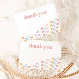 Cool One Girl's First Birthday Checkered Retro Bedankkaart