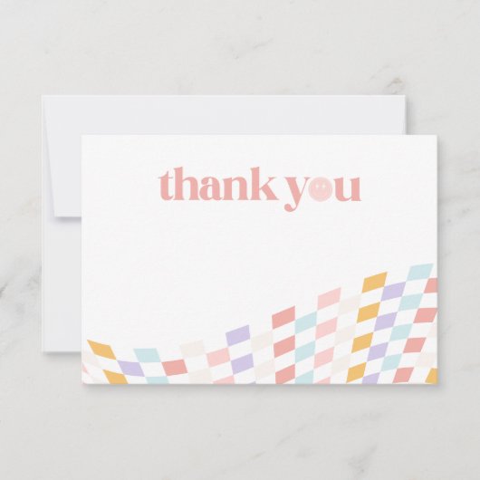 Cool One Girl's First Birthday Checkered Retro Bedankkaart (Voorkant)